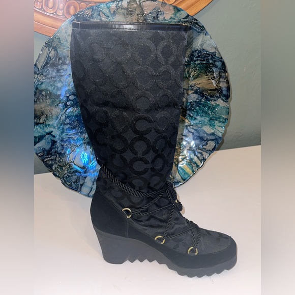 Like New Coach Maisy Leather Suede Signature C Wedge Heel Boots 7B - Picture 6 of 13